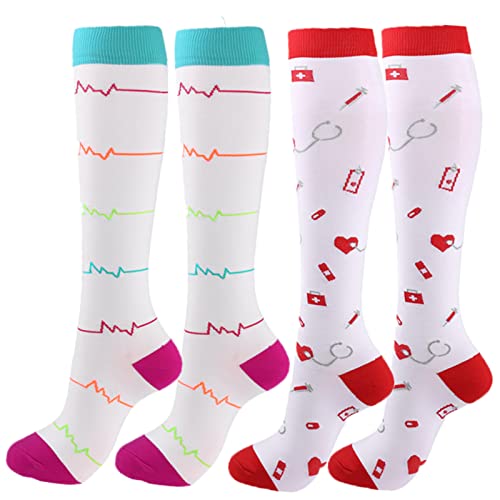 animacoser 2 Paar Stützstrümpfe Medizinisch, Kompressionsstrümpfe Damen Herren Medizinisch, Bunte Coole Sport Kniestrümpfe (as3, alpha, s, m, regular, regular, Weiß) Cover