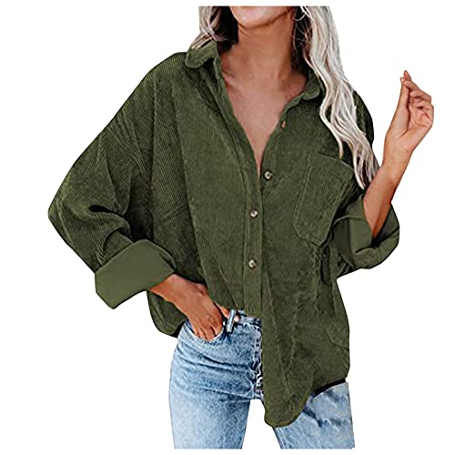 Briskorry Dames knoopsluiting corduroy pullover effen casual elegant shirt met lange mouwen V-hals overhemden losse licht sweatshirt oversize ontspannen bovenstuk met knopen