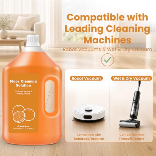 Image of 82 FL OZ /2.4 L Orange Floor Cleaning Solution Compatible with Dreame Cleaning Solution - Low Foam, Subtly Fragrant Floor Cleaner for All Wet /Dry Vacuum Mop Cleaner & Robot Vacuums with Mopping