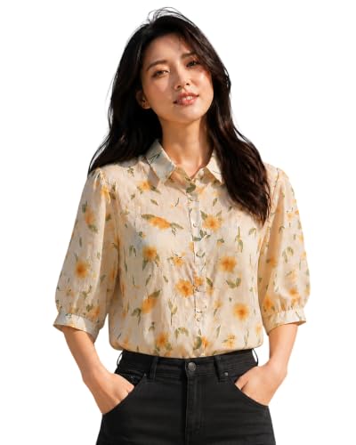 Image of Women's Printed Casual Shirt | Loose Fit Button Down Collared Shirt | Soft & Lightweight Everyday Wear Top