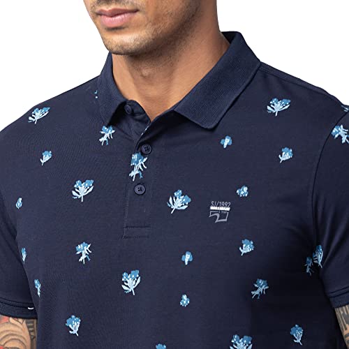 Image of Spykar Men's Slim Fit Polo Neck Half Sleeve Printed Casual T-Shirt