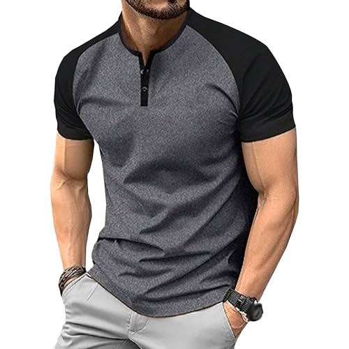 Men Casual Jogging Fitness Shirts Classic Henry Collar Street Sport T Shirt Summer Classic Short Sleeve Pullover (Style13,Small)