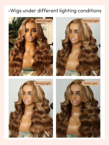 Image of Beauty Forever Bye Bye Knots Honey Blonde Highlight Glueless Wig Pre Plucked Pre Cut 3D Body Wave 7x5 Lace Front Wig Human Hair HD Lace Closure Wig Pre Bleached for Women 150% Density 16 Inch