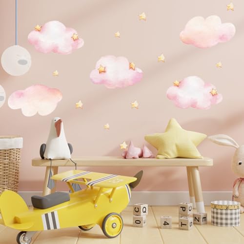 Vinilo Decorativo Infantil de Nubes y Estrellas Rosa miniatura 6