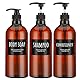 1000ml/33.8oz Shampoo-Flasche mit Pumpe, Segbeauty 3pcs Leere Shampoo- und Conditioner-Flasche, Shampoo-Spenderflasche für Körperseife, brauner Kunststoff-Press-Spender nachfüllbar