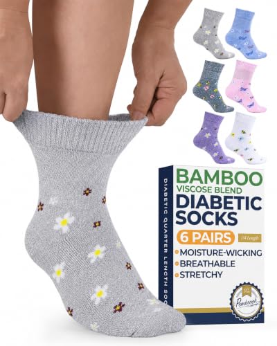 Image of Pembrook Bamboo Viscose Diabetic Socks for Women & Men - 6 Pairs Ankle Socks for Swollen Feet | Neuropathy Socks