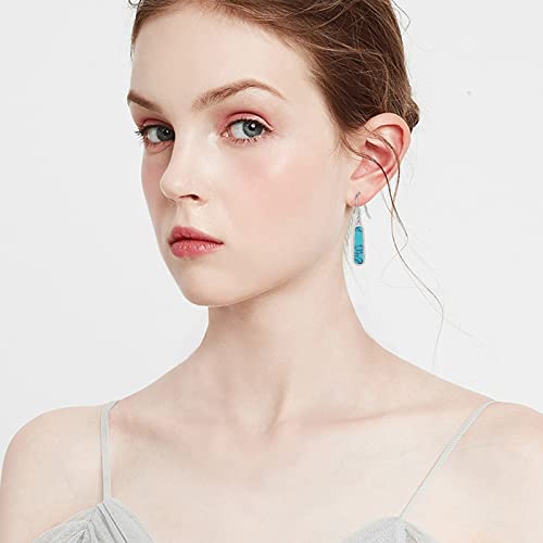 Turquoise Dangle Earrings, Rectangle Turquoise Leverback Earrings S925 Sterling Silver Gemstone Earrings Jewelry for Women3