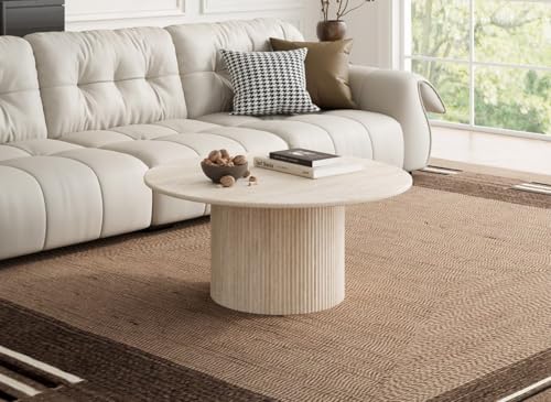DecoInParis Table Basse Ronde en marbre Composite Beige Dhara