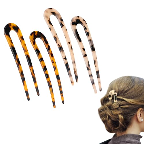 Pasador en Forma de U, 4Pcs Horquilla en Forma de U, Horquilla Francesa, Horquillas Para Moños Con 2 Puntas, Palillos para el Cabello de Estilo Francés para Moño de Pelo Niñas Accesorios de Peinado