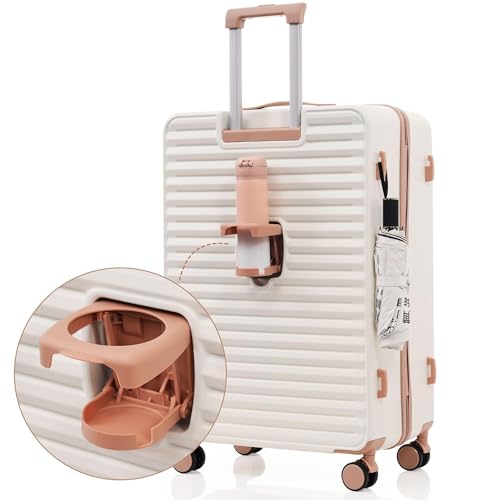 3-Piece Milky White Hard Shell Luggage Set with USB Port & Front Pocket for Travel4