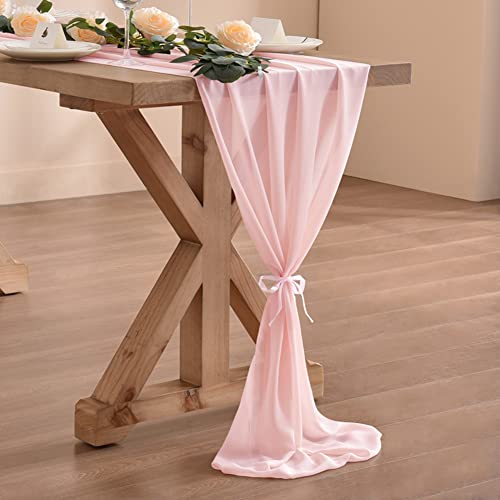 Socomi 14Ft Blushing Pink Chiffon Table Runner 29X170 Inches Sheer Wedding Runner Romantic Rustic Table Runner For Christmas Baby Shower #TOP6