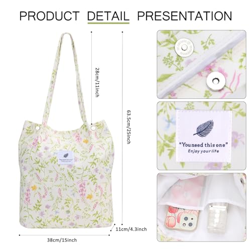 Image of Ayieyill Corduroy Tote Bag for Women Canvas Shoulder Cord Purse with Inner Pocket