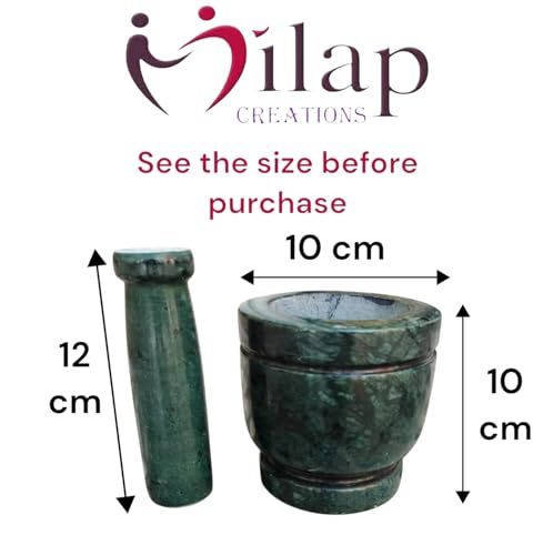 Image of Boat Shape Marble Mortar and Pestle Set Stone, Khalbatta, Kharal, Okhli, Musal Kitchen Tool For Crushing Grinding Blending (Imamdasta-Green-4-Inch)