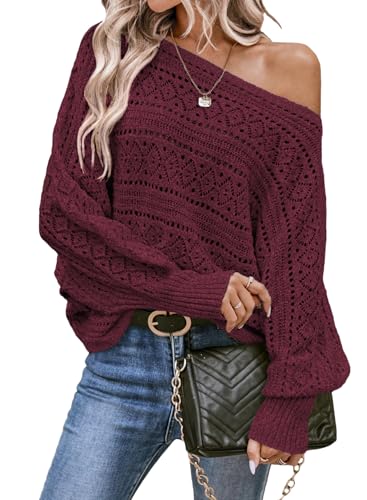 EVALESS Sweaters for Women Casual Long Sleeve Crewneck Knit Fall