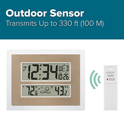 La Crosse Technology 512-14937-INT Atomic Digital Wall Clock with Temperature & Forecast in White/Champagne - Image 3