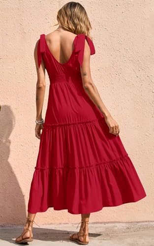 Image of PRETTYGARDEN Women's Cross Neck Summer Sleeveless Tiered Maxi Dress Beach Tie Strap Smocked Long Dresses Pleated Sundress