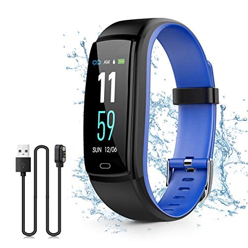 Kirlor Fitness Tracker, Waterproof Color Screen Smart Bracelet with Heart Rate Blood Pressure Monitor,Smart Watch Pedometer Activity Tracker Bluetooth for Android & iOS (Blue)
