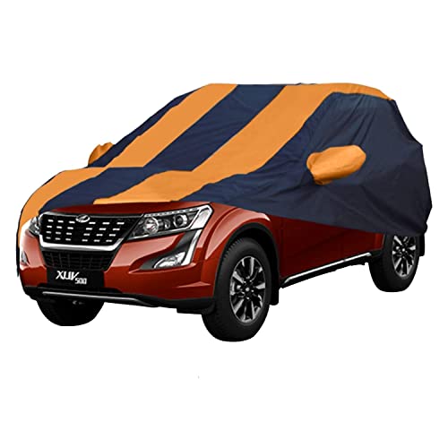 Image of Allextreme MXY5003 Car Body Cover Compatible with Mahindra XUV500 Custom Fit Dustproof UV Heat Resistant Indoor Outdoor Body Protection (Navy Blue & Orange with Mirror)