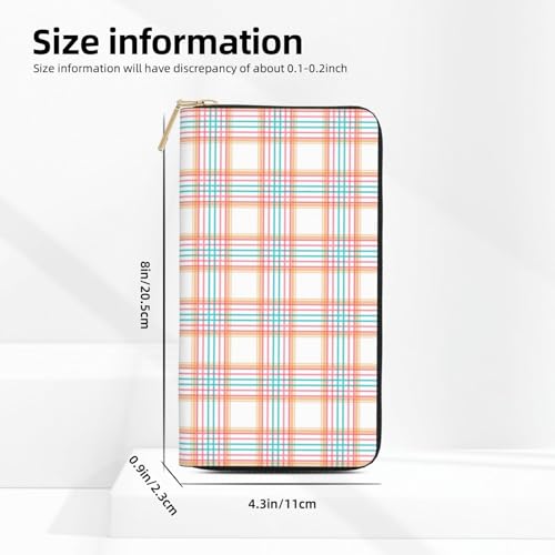 Retro Plaid Print Wallet Women Men, Long PU Leather Wallets for Women, Cute Womens Travel Wallet Purse Pouch with Zipper Pocket3
