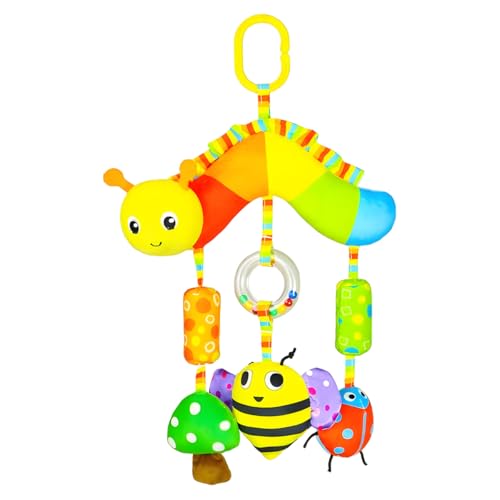 Image of SNOWIE SOFT Baby Toys for 6 to 12 Months Cartoon Bee Caterpillar Snail Stuffed Stroller Toy with Squeaky Device, Colorful Sensory Toys Hanging Soothing Toy for Stroller, Crib New Norn Baby Gifts
