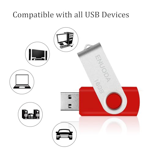Image of 16GB Flash Drive 10 Pack ENUODA Thumb Drives 16GB Swivel Design USB 2.0 Memory Stick Jump Drive Pen Drive for Storage and Backup (10 Colors)
