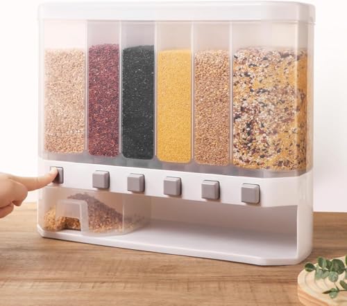SHOPPIVERSE™ 6-Grid Cereal Food Dispenser | Wall-Mounted Dry Food Storage Container | Space-Saving Kitchen Organizer for Rice, Nuts, Snacks, Grains, Coffee & Candy