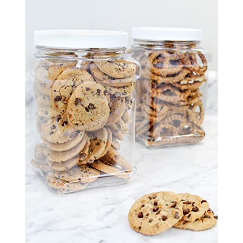 Cornucopia 48Oz Square Plastic Jars (3-Pack); Clear Rectangular 6-Cup Canisters W/Black Lids, Easy-Grip Side #TOP3