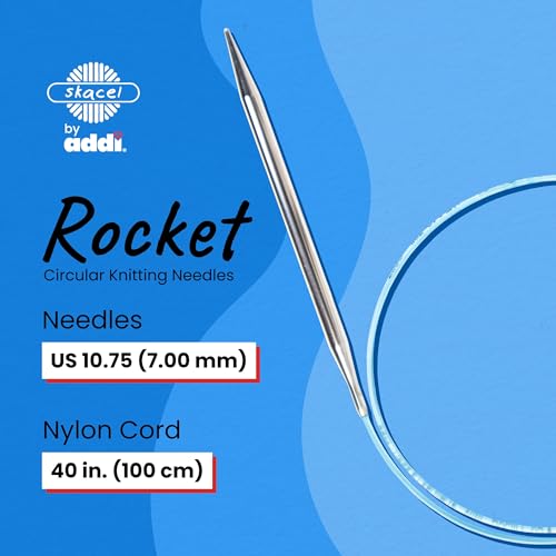 Image of skacel by addi Rocket Circular Knitting Needles, Fixed 40 Inch (100 cm) Plated Brass Tips with Flexible Nylon Cord, 7 mm (US Size 10.75)