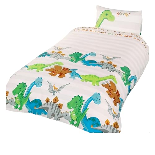 PCJ SUPPLIES KIDS BOYS GIRLS TWIN WHITE NATURAL STRIPED DINOSAUR COTTON DUVET SET QUILT COVER RH