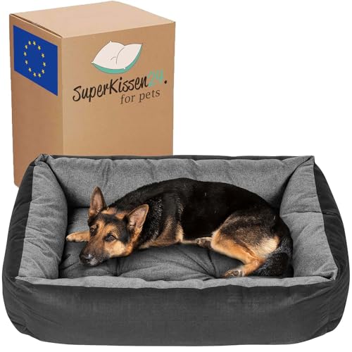 SuperKissen24. Panier pour Chien - Lit pour Chien - Apaisant - Taille XL - Noir et Gris - Lin