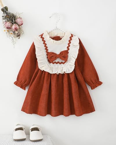 Kucnuzki Baby Girl Outfit Casual Long Sleeve Fall Winter Dresses Ruffle Little Girls Toddler Dress Kids Baby Clothes 6
