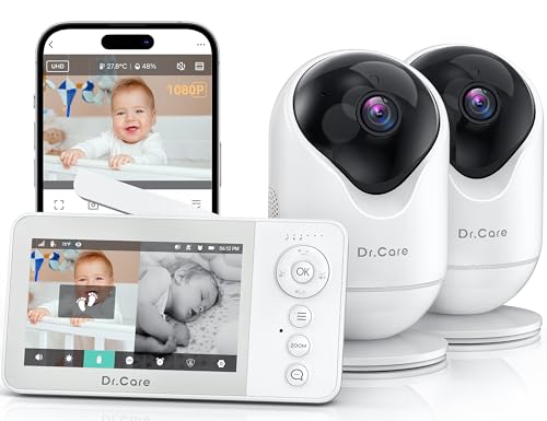 Dr.Care Baby Monitor Video e Audio Smart WiFi con App Mobile, Schermo Diviso 4' 720P e Telecamera 1080P, Visione Notturna HD, Audio Bidirezionale, Batteria Rimovibile 2500mAh,VistaView Lite RB