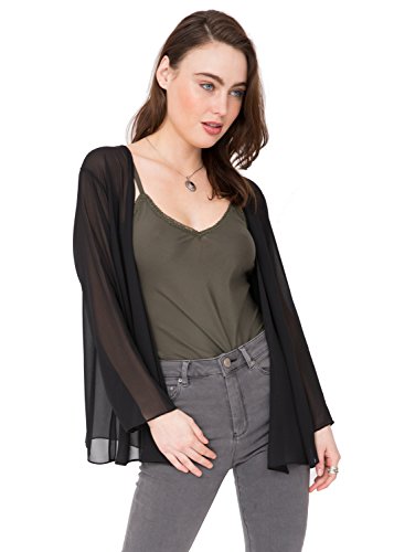likemary Sheer Cover Up Women's Chiffon Waterfall Long Sleeves Cardigan Floaty Georgette Black XL