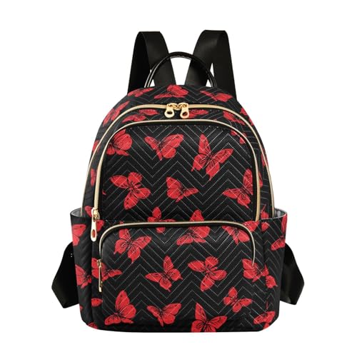 Yasala Women Backpack Vivid Red Butterfly Black Cool Anti-Theft Travel Backpack with Luggage Belt Lightweight Handbag Lady Purse Roomy Double Zipper Weekend Bag for Everyday Use