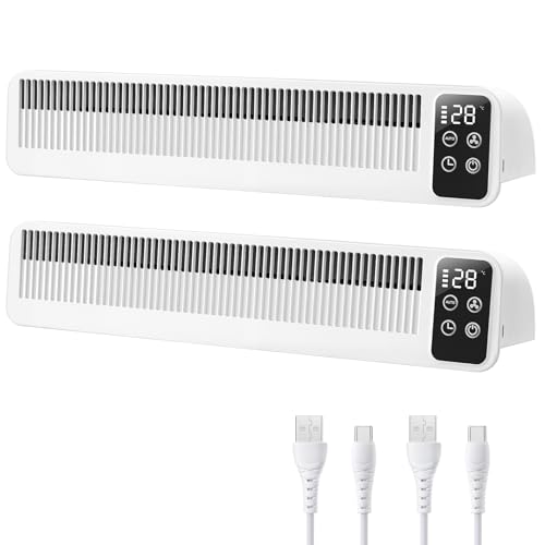 Heizkörper Ventilator 2er Set mit 3 Lüftern, SURAIELEC Heizungsventilator mit Magnetischer Befestigung, 3 Geschwindigkeiten & Auto-Modus, 5200mAh Akku, USB-C, Temperaturanzeige, Weiß, CE Zertifiziert