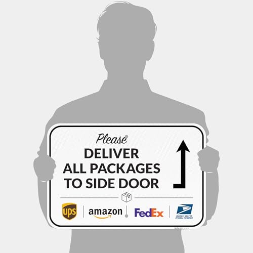 Image of Package Delivery Sign, Delivery Instructions Deliver All Package to Side Door Sign, 12x18 Inches, 3M EGP Reflective .063 Aluminum, Fade Resistant, Made in USA by Sigo Signs