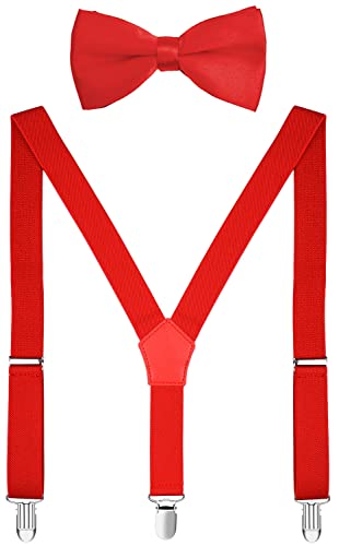 Image of Men's Boys' Bow Tie and Suspenders Set Y Shape Adjustable Elastic