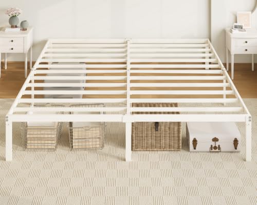 Image of Allewie King Size Bed Frame, 14 inch Metal Platform Beds with Storage Space, No Box Spring Needed and Easy Assembly, Beige