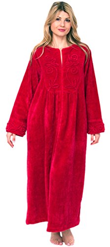 Bath & Robes Women's Chenille Full Length 100% Cotton Robe Medium Cherry Red