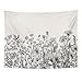 Emvency Tapestry Floral Border Herbs and Wild Flowers Botanical Engraving Style Black and White Home Decor Wall Hanging 60" x 80" Inches Print for Living Room Bedroom Dorm