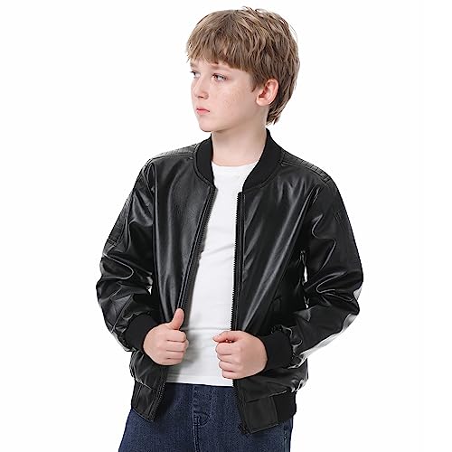 Boys Fashion PU Leather Motorcycle Jacket kids Faux Leather Jackets Coat Children's Outerwear Black 3-13 Years
