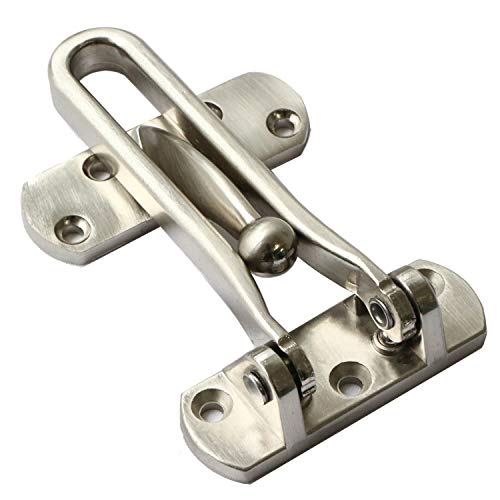Door Swing Bar Lock, (2 Pack) Front Door Inside Latch for Kids, Heavy Duty Home/Hotel Reinforcement Door Security Guard for Swing-in Doors, Thicken Solid Aluminium Alloy, Satin Nickel