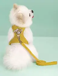 Peitoral e coleira para cães e gatos, colete macio com corda, peitoral ajustável para passear, apenas para cães pequenos e gatos, tamanho P, amarelo