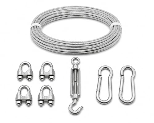 Image of Heavy Duty 4MM PVC Coated Wire Rope Kit | 7x7 GI Steel Cable with Snap Hooks, U Clamps & Turnbuckle | Rustproof Clothesline Wire for Balcony, Gym & Outdoor Use (5 Meter /16.4 Feet)