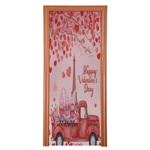 FLildon Eiffel Tower Gnomes Valentines Heart Tree Door Cover Decoration, Party Accessory Porch Decor for Festive Ornament Room Door Covers 32 x 79 Inch