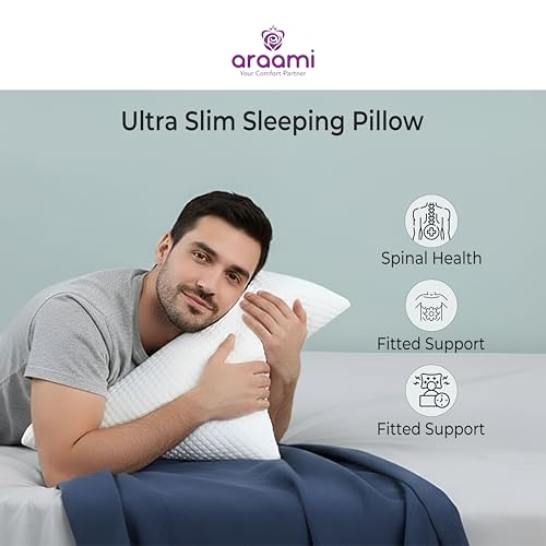 Image of araami Contour Memory Foam Pillow Set of 2 with Premium Jackad Fabric Cover for Low Profile Back Sleepers Washable Zipper Orthopedic Cervical Support Solid Wave Design Quiet 55x40x5