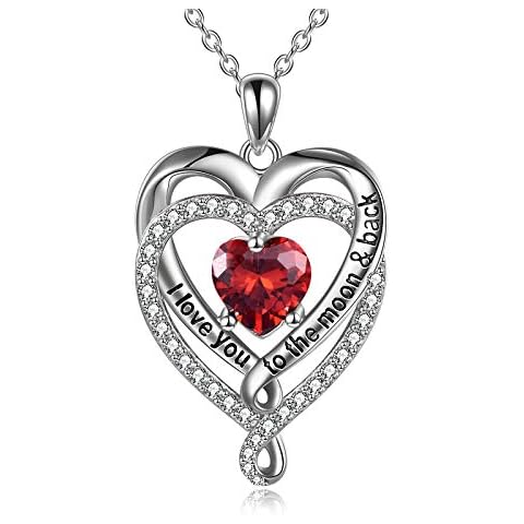 Birthstone Double Heart Necklace Sterling Silver I Love You to The Moon and Back Birthstone Necklace from Daughter Jewellery Gifts for Mom Women Friend Birthday (7) Cover