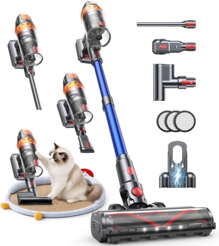 Cordless Vacuum Cleaner, 650W 55KPA 70Min(Eco) with Extra Mattress Cleaning Tool, Stick Vacuum Cleaners for Home, Wall Mount Charging, Self-Standing, Stick Cordless Vacuum for Floor Pet Hair Carpet