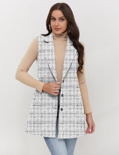 Image of IDEALSANXUN Plaid Vest for Women Fall Winter Sleeveless Blazer Jackets