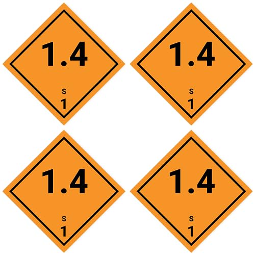 Preisvergleich Produktbild Aufkleber: 100x100 mm, 4 Stück - Gefahrzettel - Gefahrgutklasse - Klasse 1.4 - Verträglichkeitsgruppe S - explosive Stoffe - ADR / GHS / DGR / UN Sicherheitspiktogramm